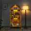 Armoire de rangement haute arquée avec lumière DEL et cloisons en verre - brun-1167918180
