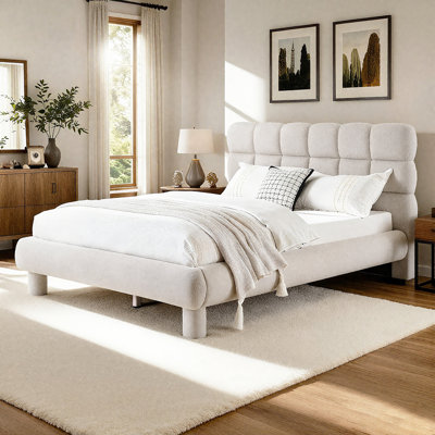 Fully Upholstered Platform Bed with Teddy Fabric