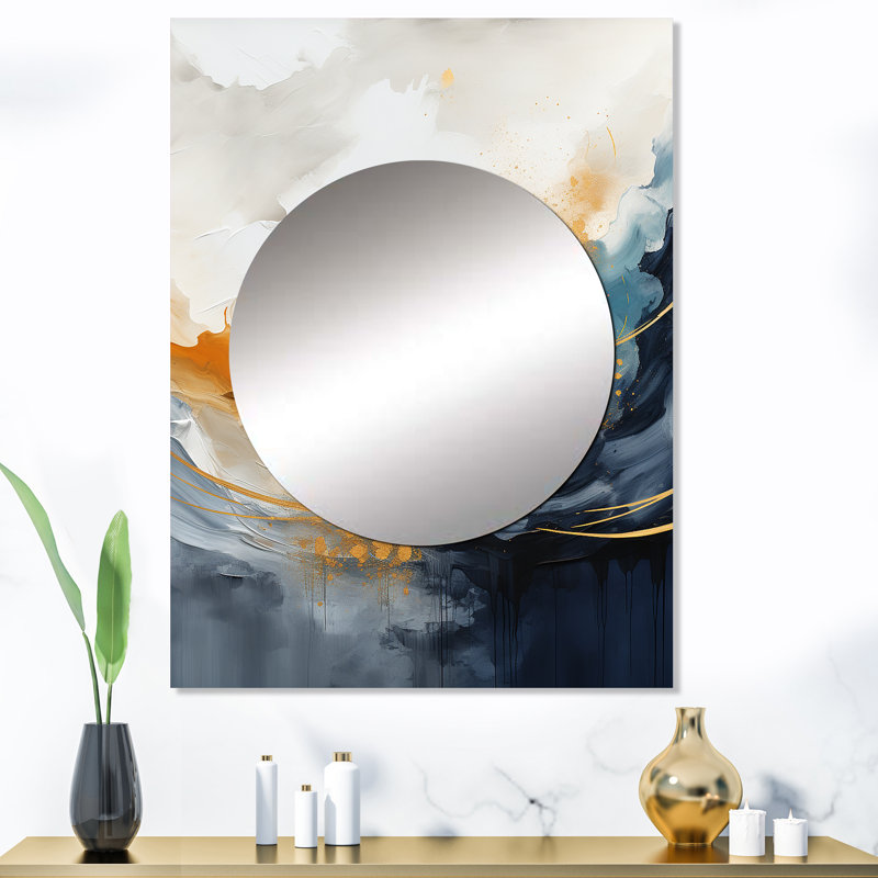 Malhorzata, harmonie fluide bleue et jaune, peinture II - miroir mural abstrait, miroir décoratif moderne, impression sur métal