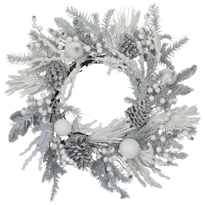 Flocked Berries And Pinecones Artificial Pine Christmas Wreath - 26" - Unlit