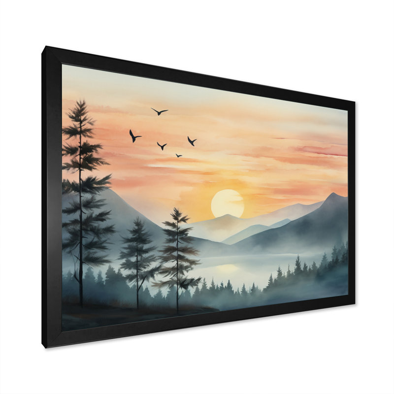 Afrique, Serengeti, coucher de soleil III, H 16 po x l 32 po x P 1 po, Cadre simple noir