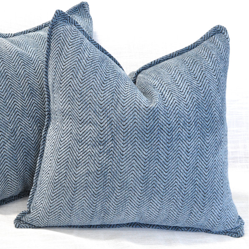 Housses de coussin Chevron , H 16 po x l 16 po, Bleu cendré, Polyfill
