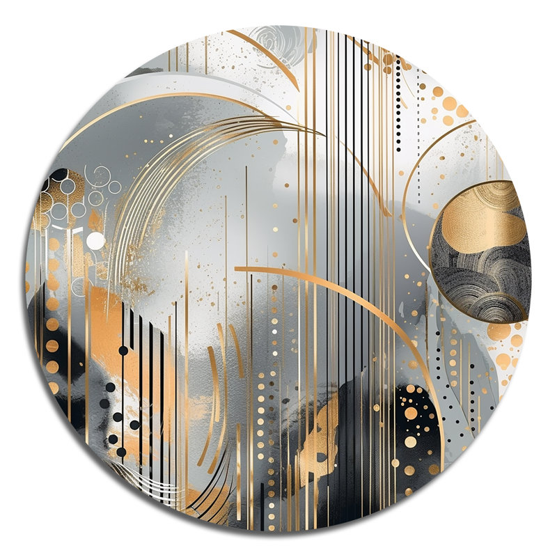 Shapes And Lines Abstract Marble I - Art abstrait rond en marbre sur métal, H 29 po x l 29 po x P 1 po
