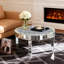 Round Coffee Table Mirrored Diamonds Inlay