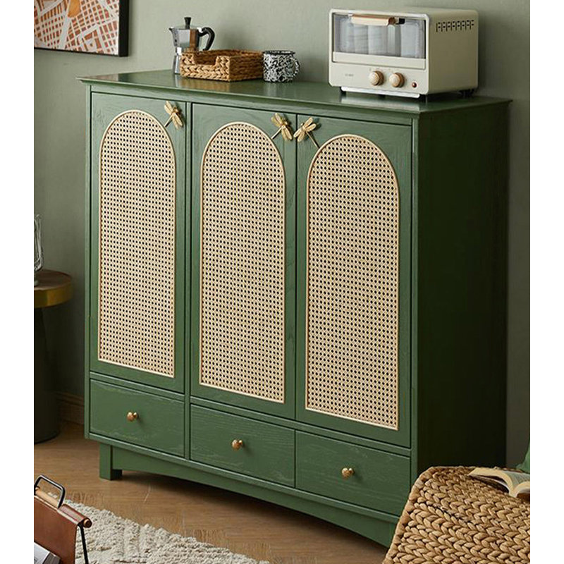 Armoire à chaussures en rotin réglable en bois massif, Vert