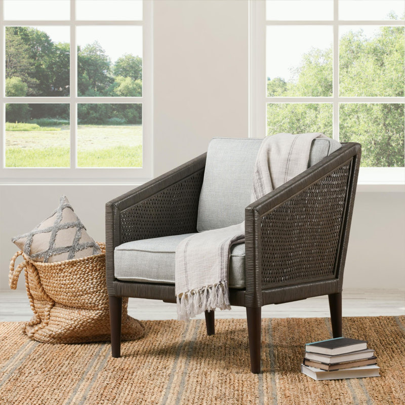 Fauteuil d'appoint en osier Kaitlin, Gris, Brun