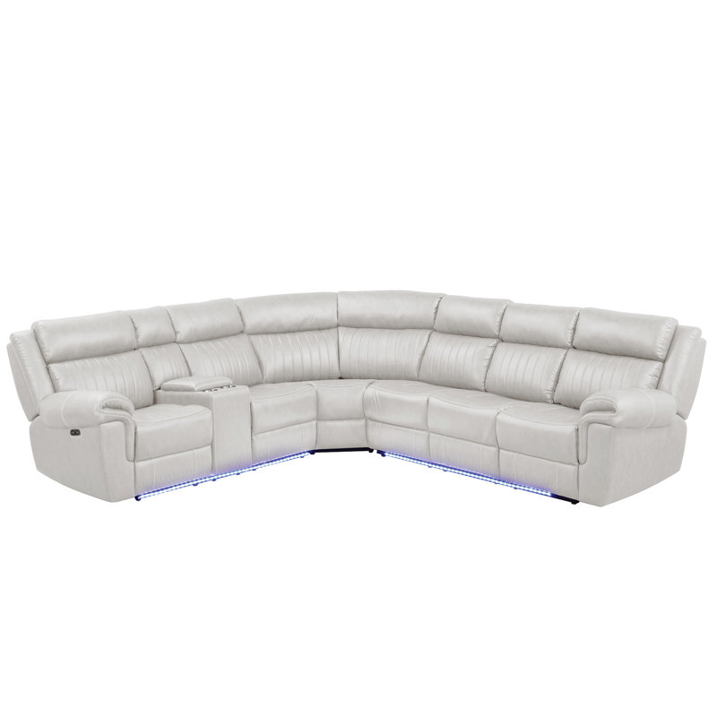 Canapé modulaire moderne en forme de L avec haut-parleurs, commande par pavé tactile et recharge sans fil en noir avec éclairage inclinable élégant gris