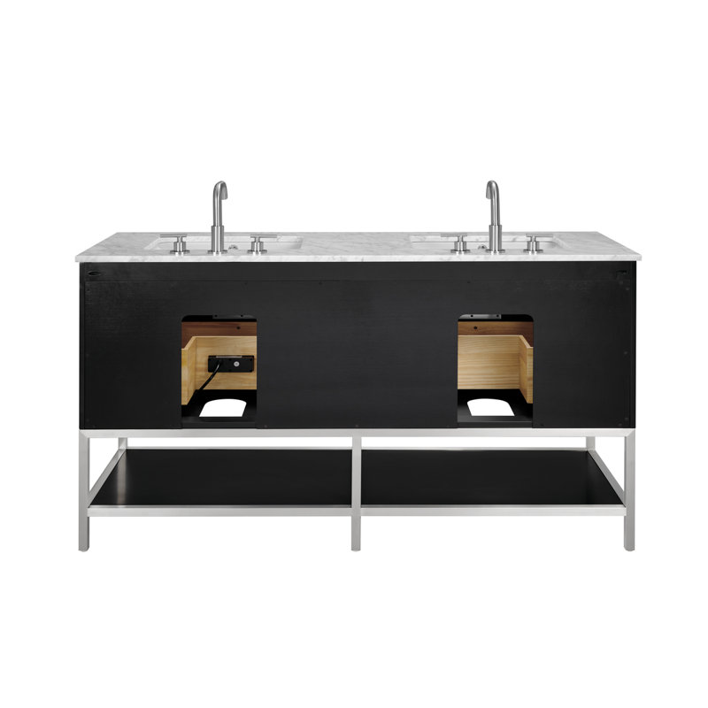 Diamond 60'' W Double Vanity, Italian Carrara Marble, Charcoal Black, Brushed Nickel