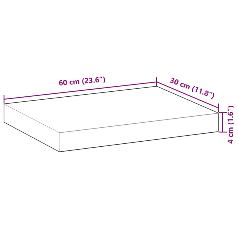 Floating Shelf, 4cm H x 60cm W x 30cm D