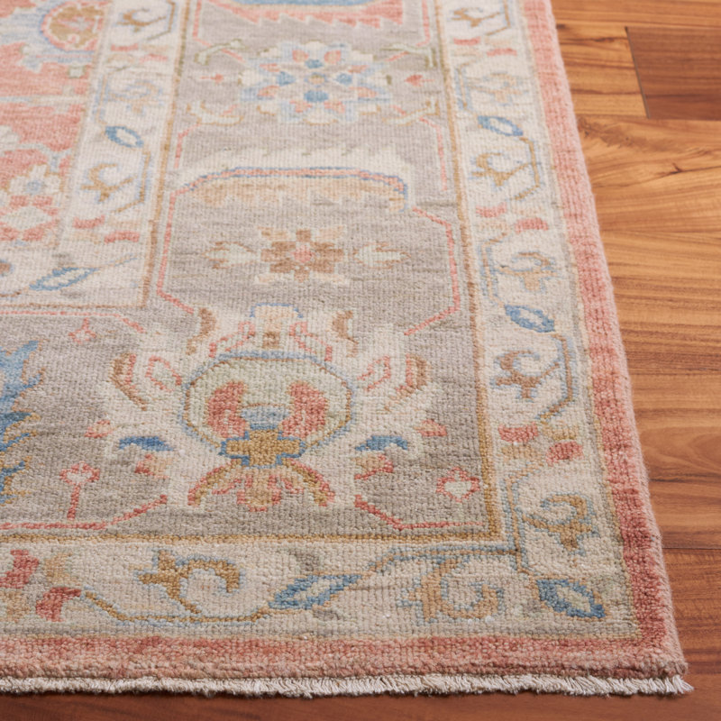Rectangle Oriental Hand-Knotted Wool/Cotton Area Rug in Beige/Orange, Rectangle 9" x 12"