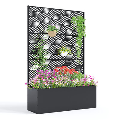 Metal Raised Garden Bed Planter Box with Trellis – Extra Large 15.8" Deep Galvanized Steel Planter for Climbing Plants, Drainage Holes, Outdoor Use – 118x40x180cm, Mosaic Design