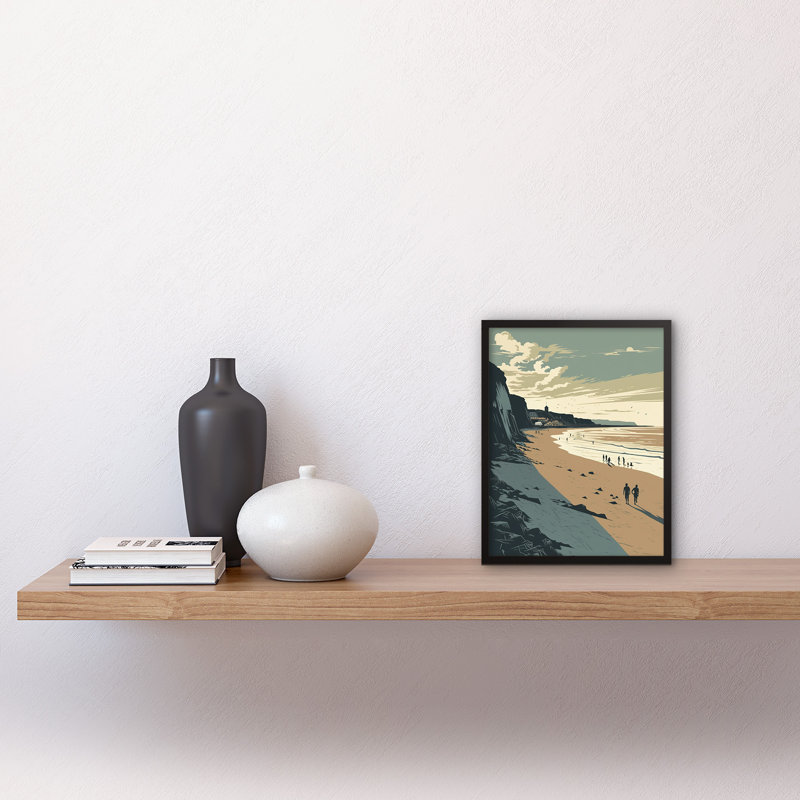 Croley People Walking On Filey Beach Coastal - Single Picture Frame Print