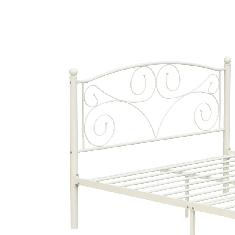 Lit double en métal au look moderne, structure pour la longévité, silencieux et stable, facile à assembler, sans sommier tapissier, pour matelas de 8 pouces ou plus, limite de poids de 600 lb, blanc