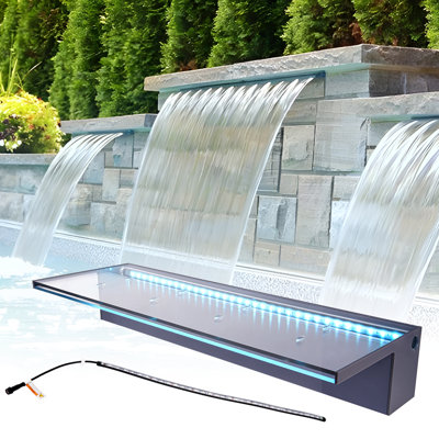 APP-Controlled Color-Changing Waterfall Spillway, Acrylic LED Pond Fountain with Remote for Pool, Garden and Outdoor Decor