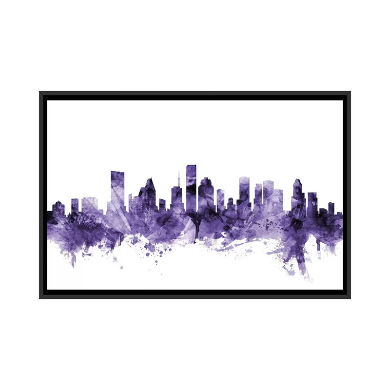 «Houston, Texas Skyline» par Michael Tompsett, impression sur toile, H 18 po x l 26 po x P 1,5 po, Toile avec cadre noir
