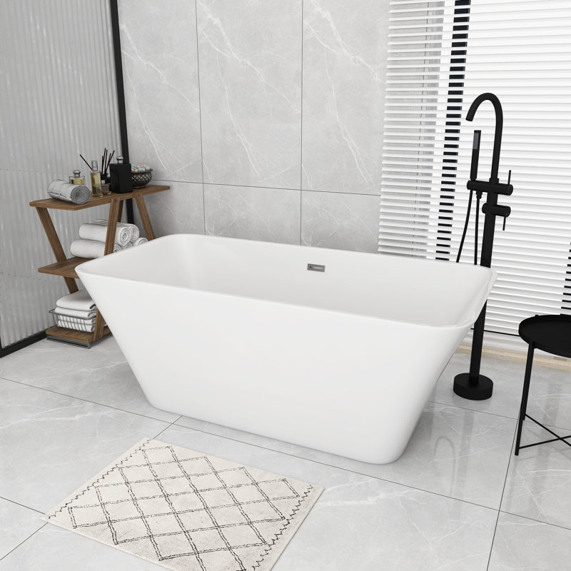 Baignoire de trempage autoportante en acrylique blanc lustré 59 po x 31 po