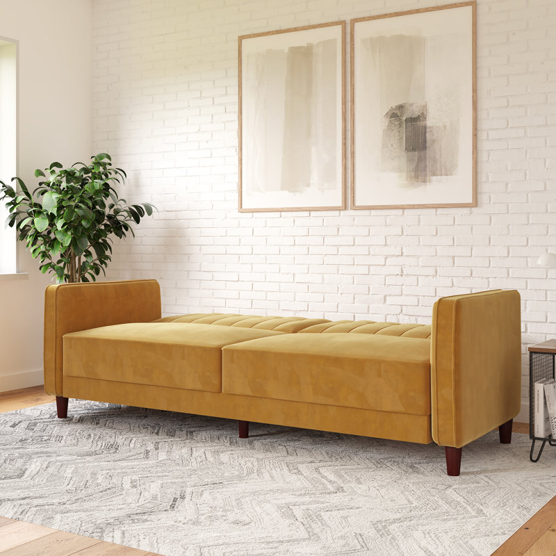 Canapé convertible Perdue, Velours jaune moutarde