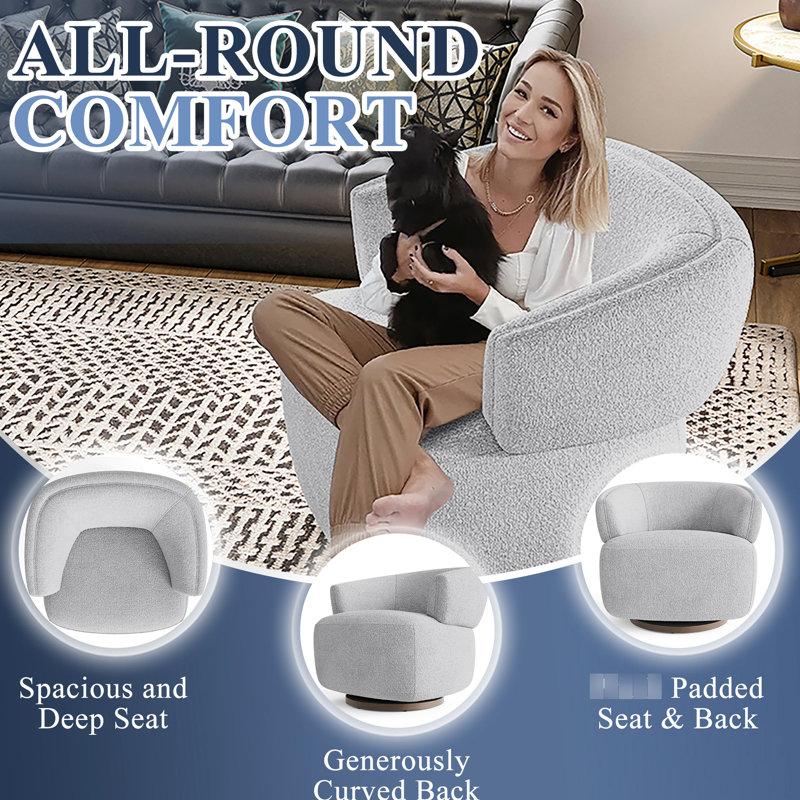 Surdimensionné pivotant à 360 degrés en gris - rembourrage en mousse confortable, tissu de revêtement, - chaise d'appoint entièrement assemblée, fabrication, résistance aux taches
