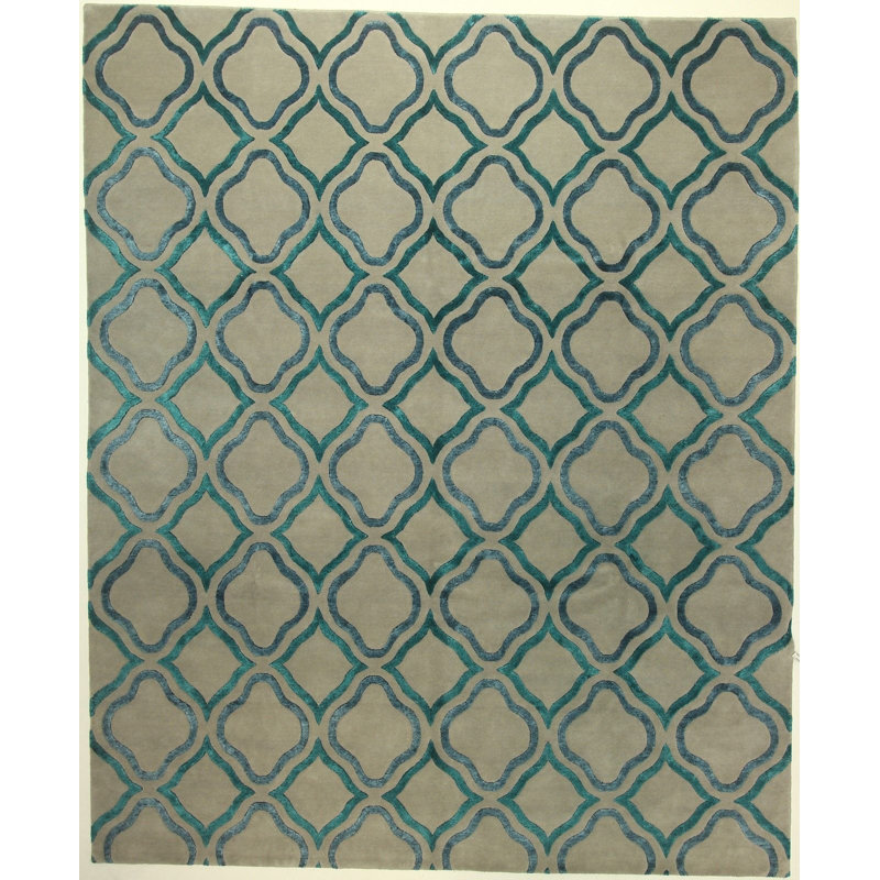 Hand Knotted Geometric Area Rug in Blue