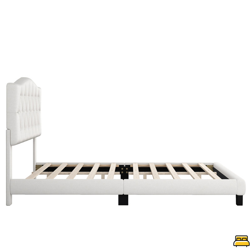 Lit plateforme tapissier avec tête de lit courbée et détails capitonnés, Très grand lit