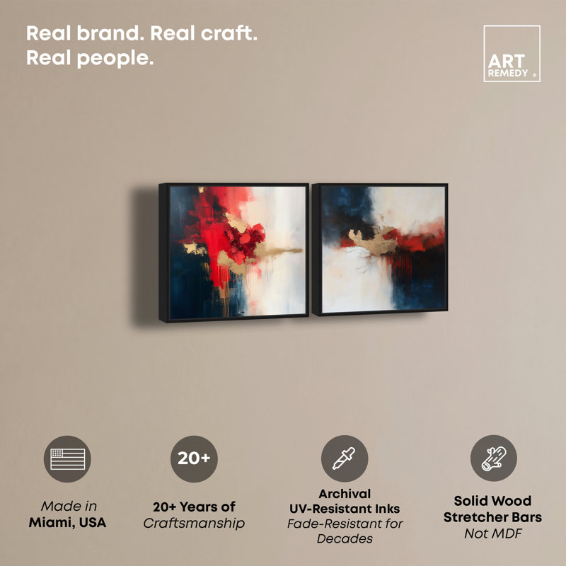 Ensemble de 2 reproductions d'art sur toile encadrées Rager Hues & Crimson Fall par Art Remedy, cadre noir, 12 x 12