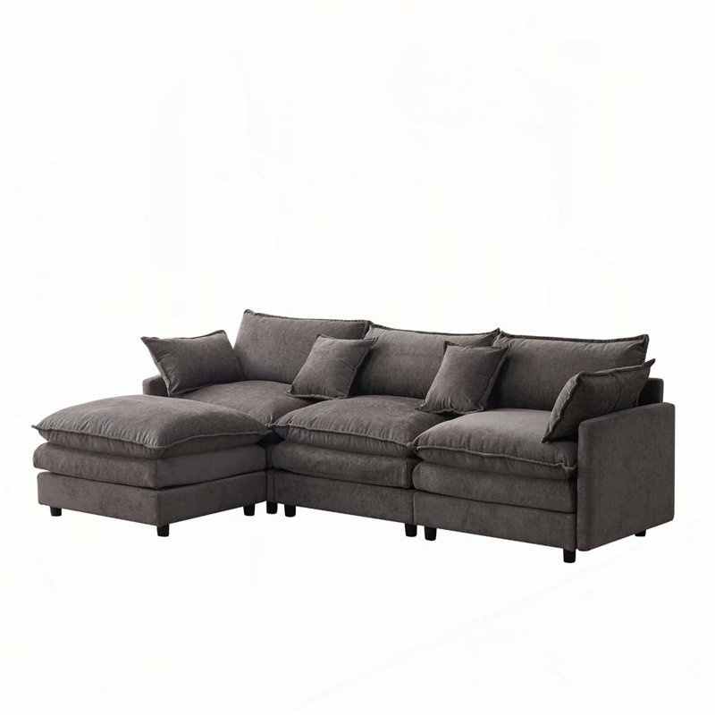 Modulaire 3 places avec repose-pieds, Gris