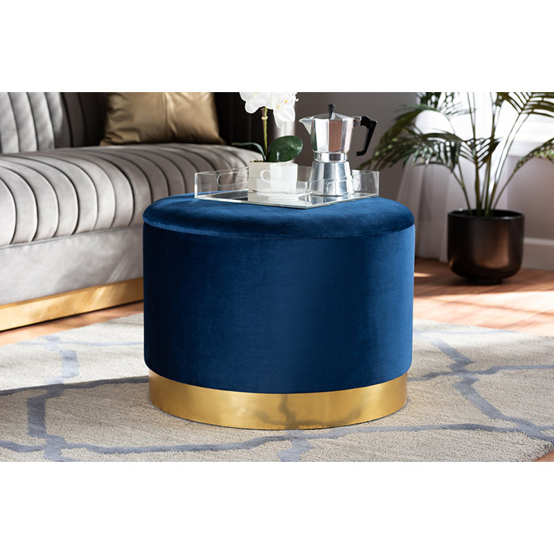 Asuncion Velvet Ottoman, Navy Blue