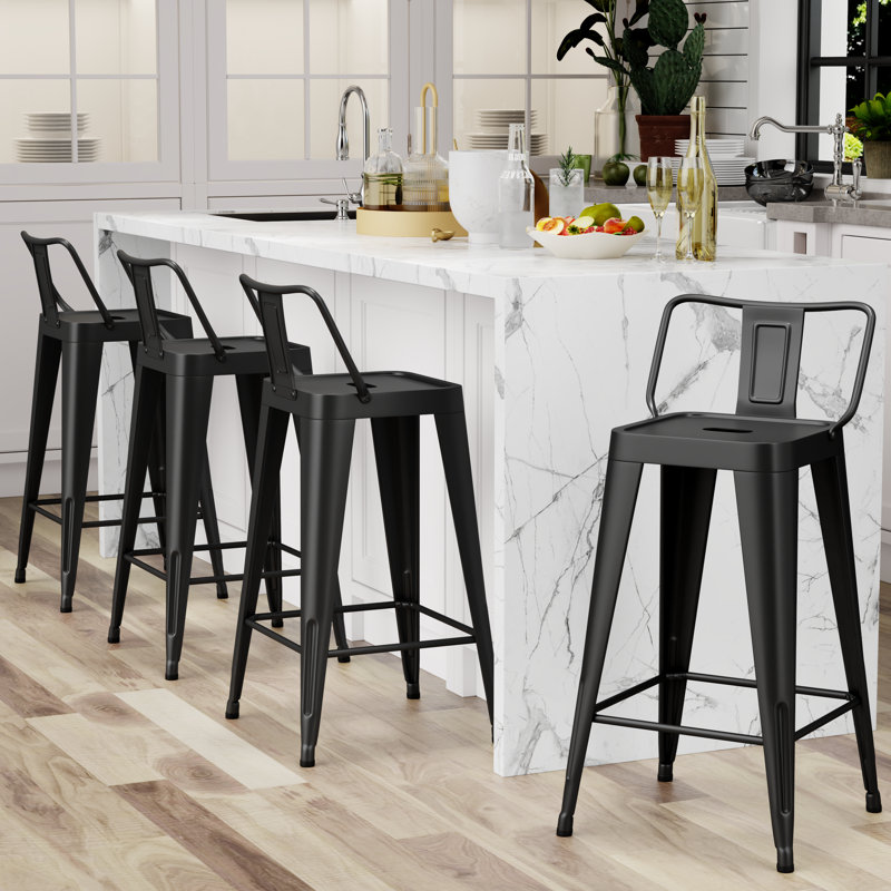 Counter Stool with Metal Frame Bar Stool (30” Seat Height) Black