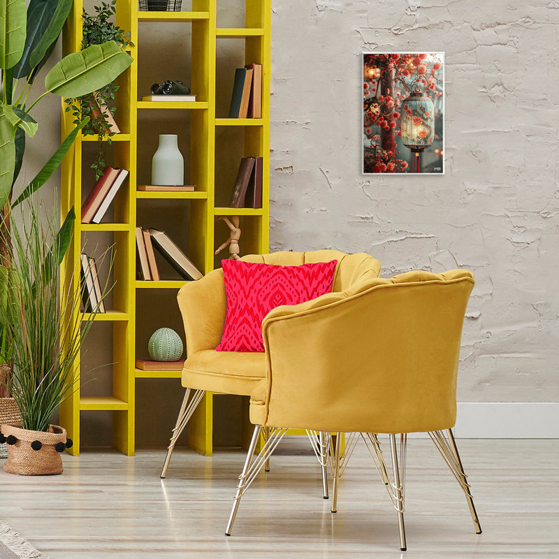 «Florals with Asian Motif», art mural sur bois par Roozbeh Bahramali, H 15 po x l 10 po