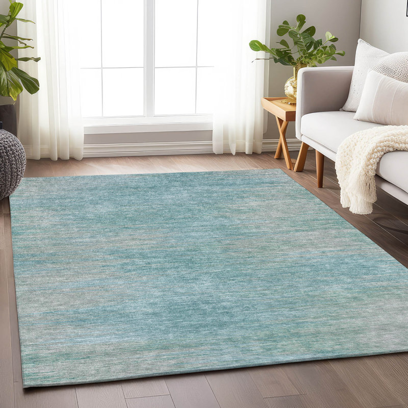 Tapis turquoise Prisco lavable à la machine de qualité supérieure, Rectangle 9 pi x 12 pi
