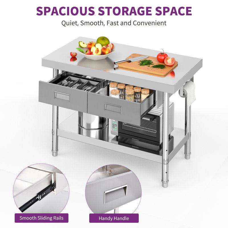 Tables de travail en acier inoxydable l 24,00 po x H 31,40 po Edrosie Inc, H 31,4 po x L 48 po x P 24 po