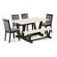 L'ensemble de table de salle à manger de 6 pièces contient une table de style Mid-Century en lin blanc cassé, un banc de coin-repas et 4 chaises modernes en tissu de lin gris foncé Gotham avec dossier haut - finition noire brossée-390708262-325617106