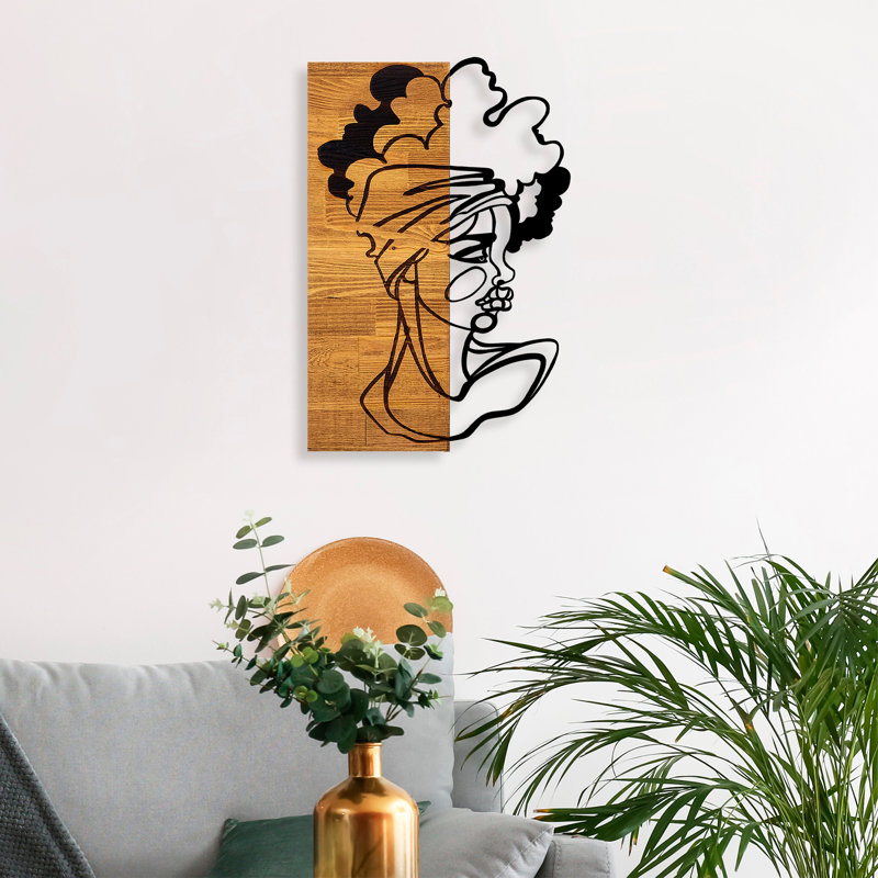 Elegant Decorative Wooden Wall Accessory, Black & Light Walnut, 12.9 x 1.2 x 19.7 inches | 50% Real Wood (Thickness: 1.2 inches) & 50% Metal (Thickness: 0.06 inches) | Easy Wall Mount Design, Unique Color Variations for Stylish Home Décor
