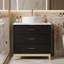 Meuble-lavabo 31,5 po avec vasque ronde - armoire noire, pieds en bois massif et rangement à 3 tiroirs
