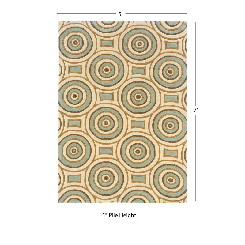 Tapis vert / ivoire touffeté à la main Marisela, Rectangle 5 pi x 7 pi