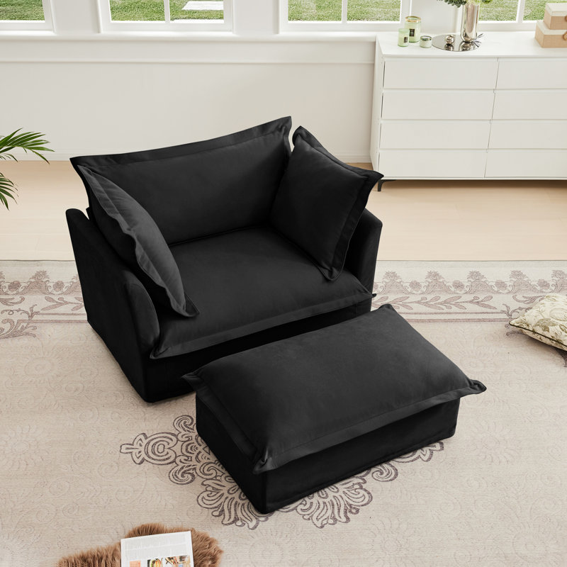 Canapé rembourré avec repose-pieds et coussins Salvatore Chenille
