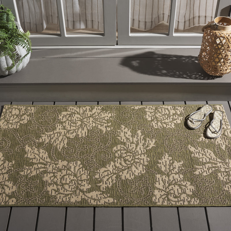 Tapis vert / crème intérieur / extérieur Herefordshire, Rectangle 2 pi 7 po x 5 pi