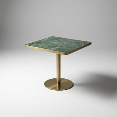 Table de salle à manger contemporaine carrée avec plateau en faux marbre et structure en métal robuste pour un bistro ou une cuisine moderne