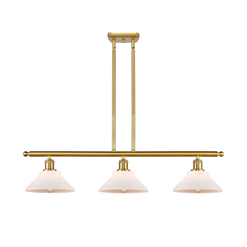 Luminaire suspendu linéaire à 3 lumières pour îlot de cuisine Newton St Loe, Ampoule non incluse, Blanc mat, Or satiné
