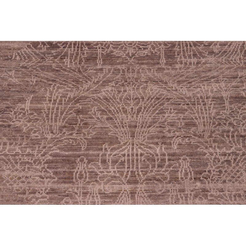 Tapis noir / beige en laine noué à la main à motif damas de 7 pi 10 po x 9 pi 7 po McMahon