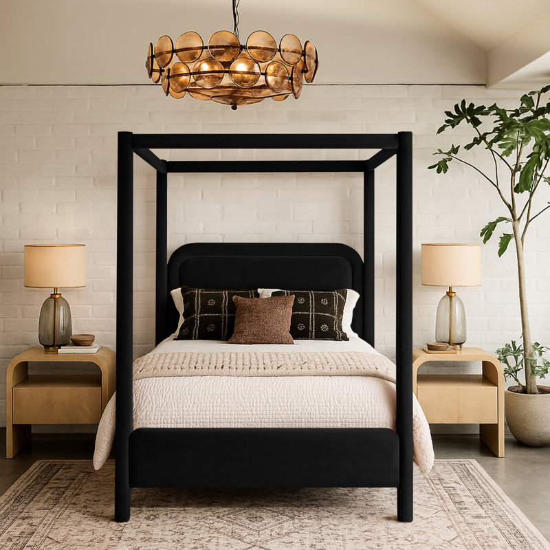 Lit tapissier Salina, Grand, Velours noir