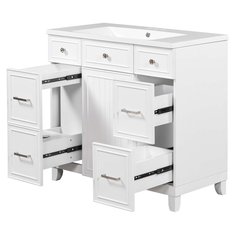 Ensemble de meuble-lavabo 36 po avec lavabo, lavabo simple, meuble-lavabo avec porte à fermeture douce et tiroir, Blanc