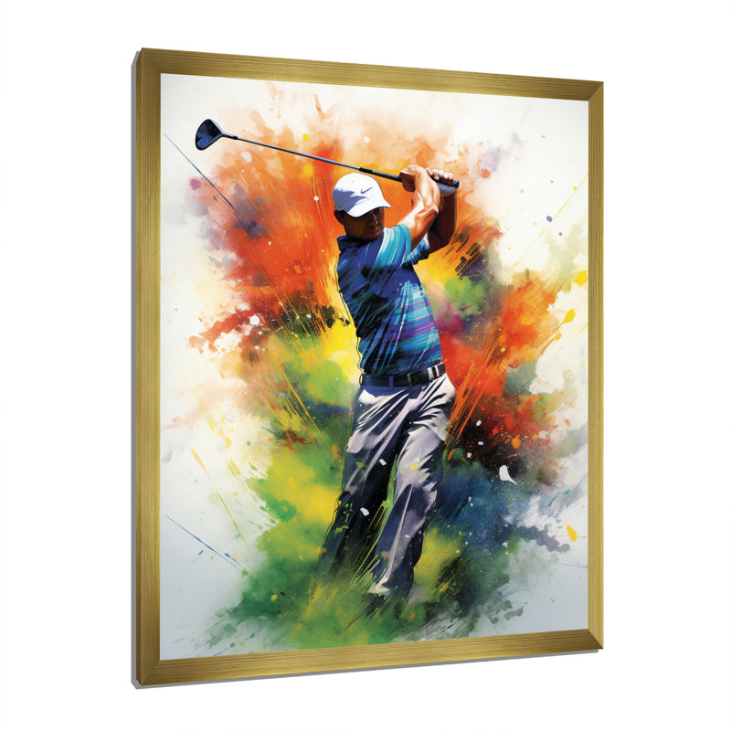 Konan Golf Dynamic Drives I - Art mural golf, H 20 po x l 12 po x P 1 po, Encadrement doré
