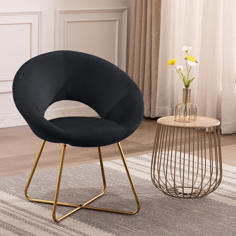 Kendleton Velvet Accent Chair with Gold Metal Legs, Black