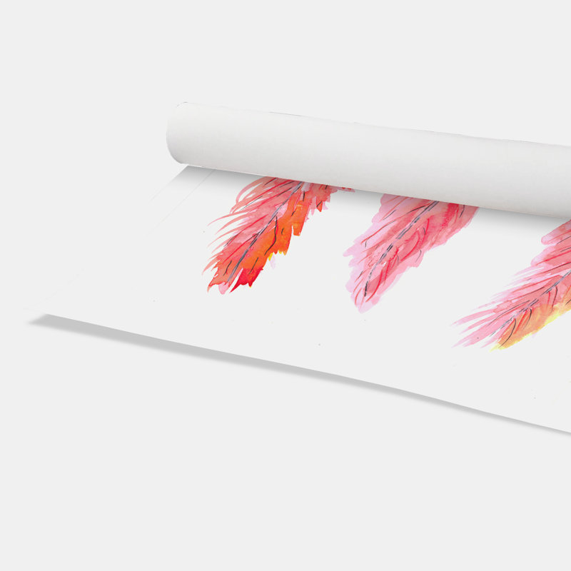 Roulé «Pink Feathers», impression sur papier, H 40 po x l 28 po x P 1 po