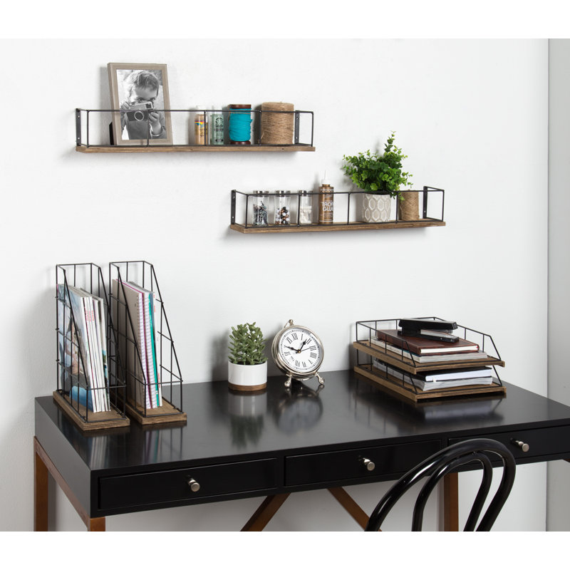 Mccaslin Stackable File Organizer, Rustic Wood, Black