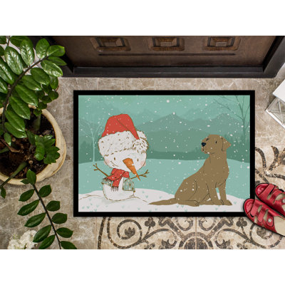 Tapis de noël pour l’extérieur antidérapant bonhomme de neige labrador
