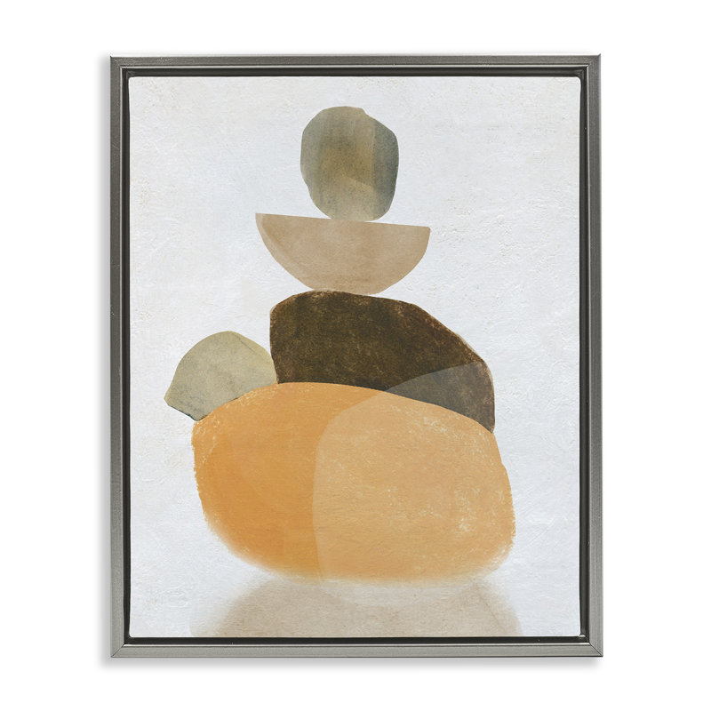 «Stacked Rocks Neutral Tones Floater», art mural sur toile par Carol Robinson, Cadre flottant gris lustré, H 31 po x l 25 po