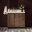 Meuble-lavabo rectangulaire simple décalé à gauche de 94 cm (37 po) avec comptoir en marbre blanc de Carrare de 3,8 cm (1,5 po) d'épaisseur et finition chêne brun-272130949-272130959
