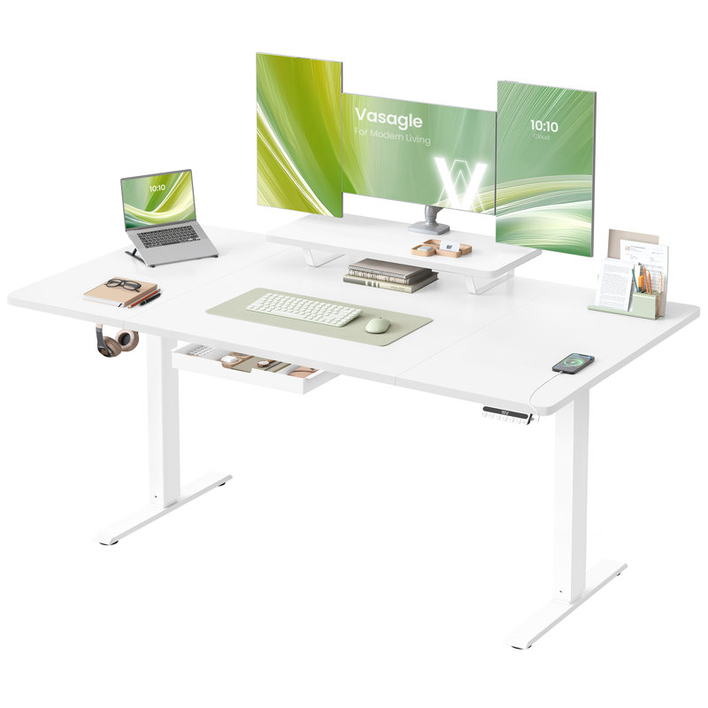 Adjustable Metal Base Standing Desk, White, 160cm W x 80cm D 